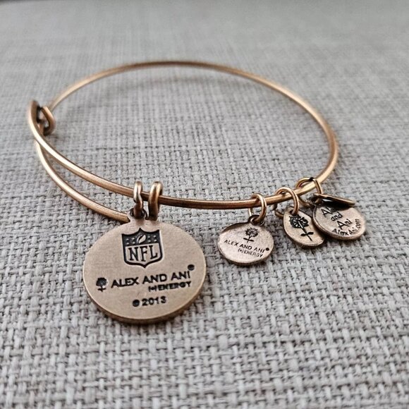 Alex And Ani NFL Bracelet JETS Gold Tone Wrist Band Jewelry New - Picture 2 of 10
